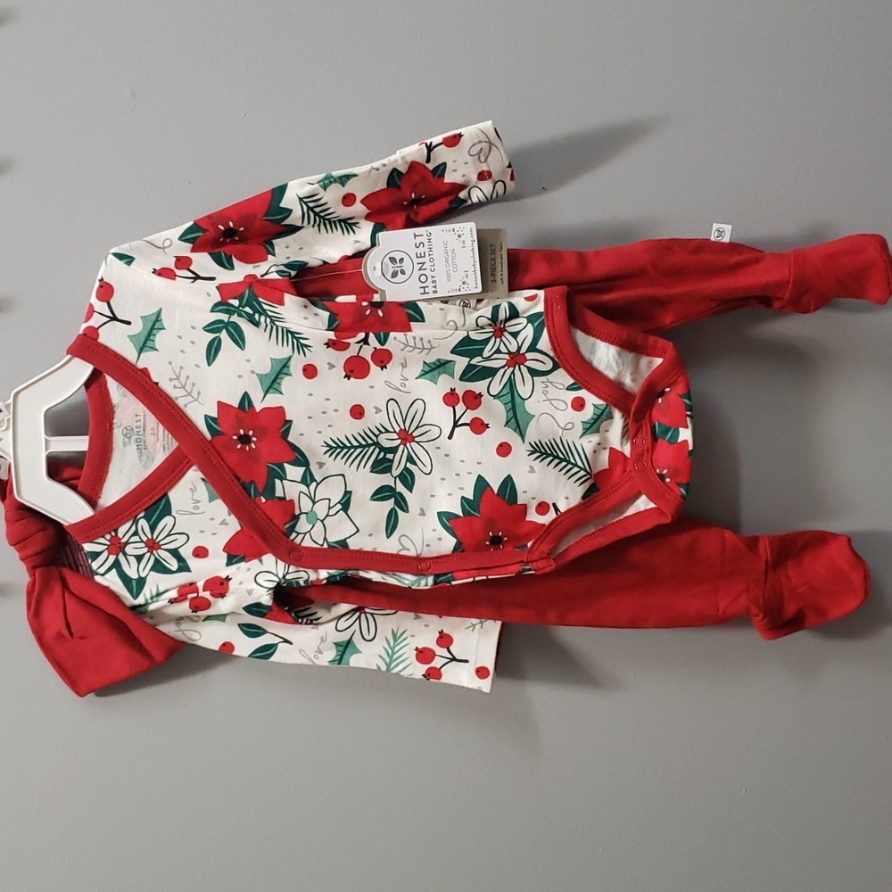 Honest Baby Clothing NWT Holiday 3-piece 100% Organic Cotton Set